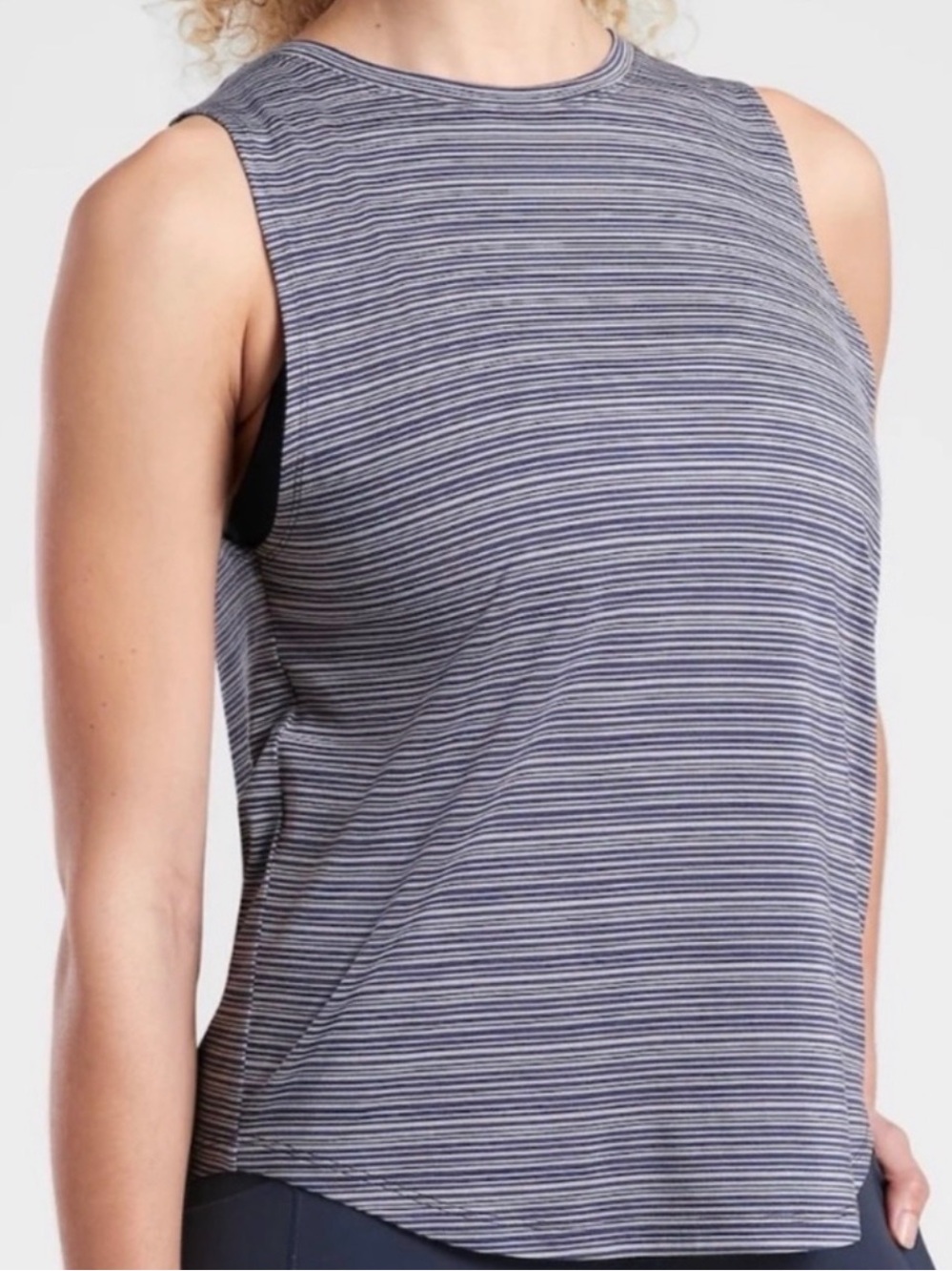 Athleta Cloudlight Striped Muscle Tank Top Whisper Medieval Blue Gray Women’s L